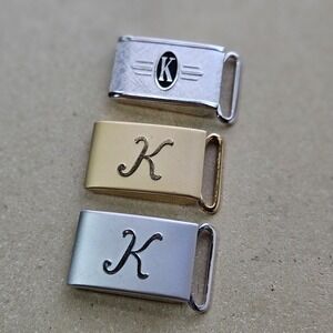Vintage 60s Slim Monogram Initial K Belt Buckles Gold Silver Tone Set of 3